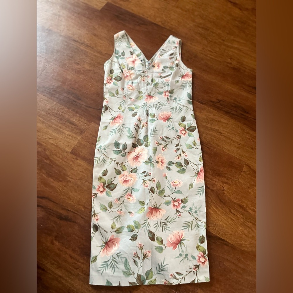 Dolce & Gabbana White Floral Midi Dress with Pink and Green Accents - Picture 5 of 16